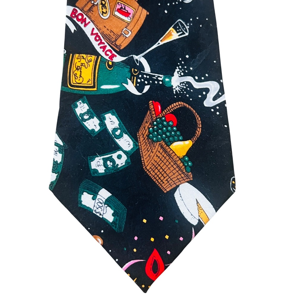 Vtg Nicole Miller Silk Tie Bon Voyage Champagne Lobster Party Novelty Print